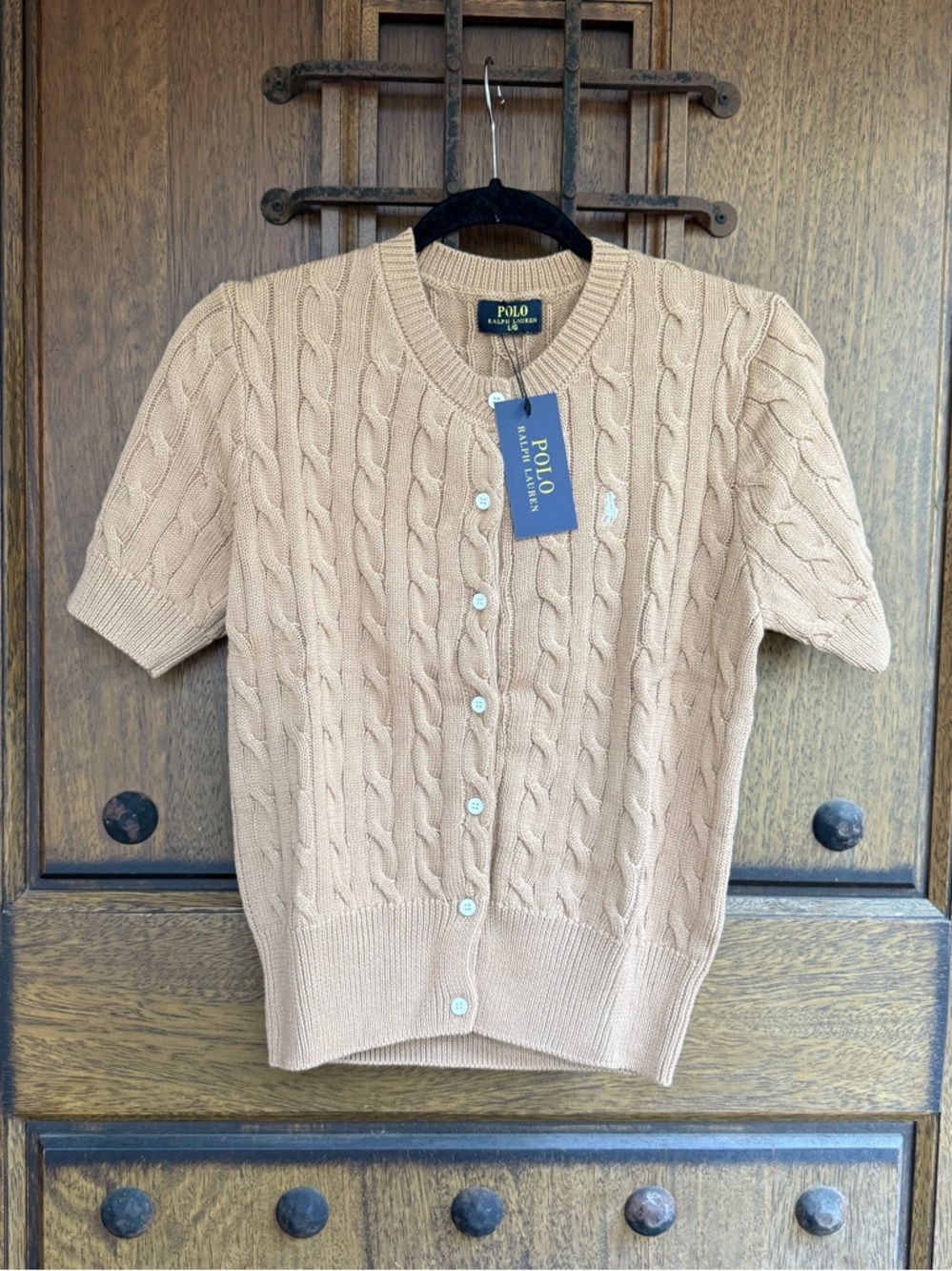 Ralph Lauren Brown Cable-Knit Short-Sleeve Cardigan Size  M